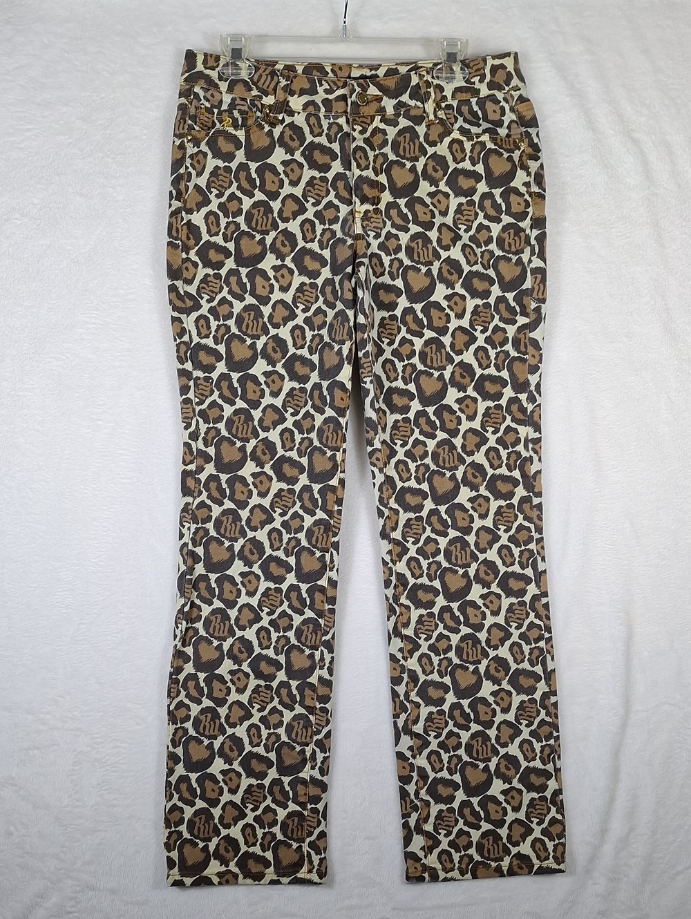 Rocawear Womens Vintage Y2k Leopard Monogram Print Jeans - Brown/Cream, Size 14